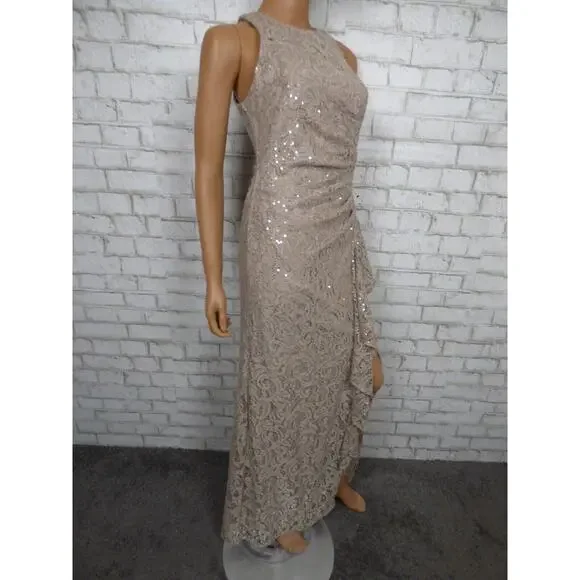 Alex Evenings Mother of Bride Ruffle Sequin Lace Gown in Buff 4 NEW - Picture 4 of 15